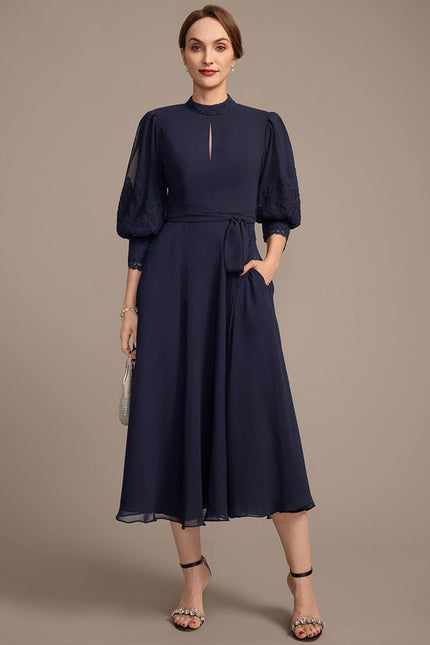 Robe Cérémonie Col Montant Marine