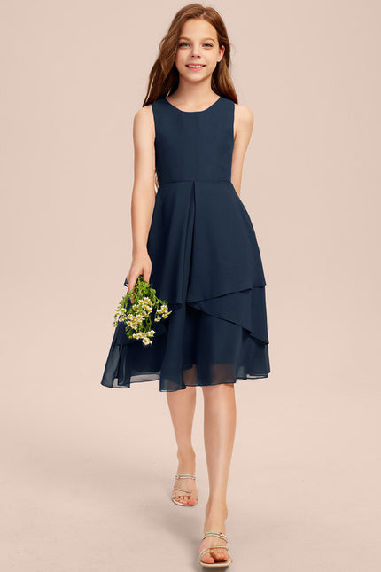 Robe Cérémonie Mousseline Marine Ajustée - gallery 1