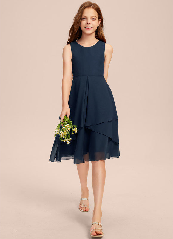 Robe Cérémonie Mousseline Marine Ajustée - gallery 1