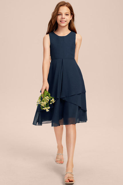 Robe Cérémonie Mousseline Marine Ajustée - gallery 1
