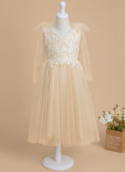 Robe Dentelle Beige Ceremonie