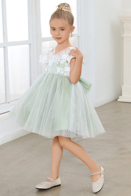 Robe Cérémonie Tulle Verte Fleuri - gallery 4
