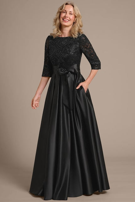 Robe Cérémonie Satin Noir Élégante