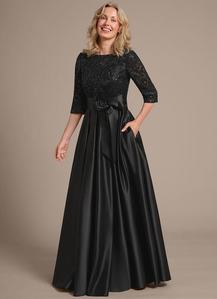 Robe Cérémonie Satin Noir Élégante