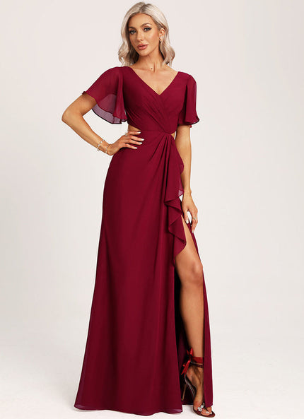 Robe Cérémonie Longue Volants Rose