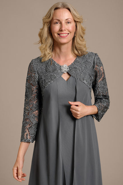 Robe Cérémonie Fluide Dentelle Argentée - gallery 1