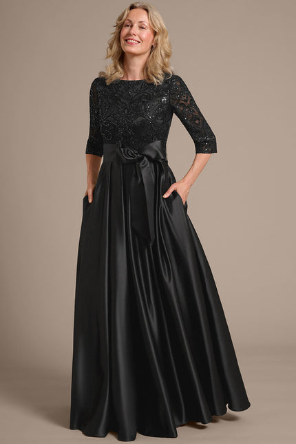 Robe Cérémonie Satin Noir Élégante - gallery 4