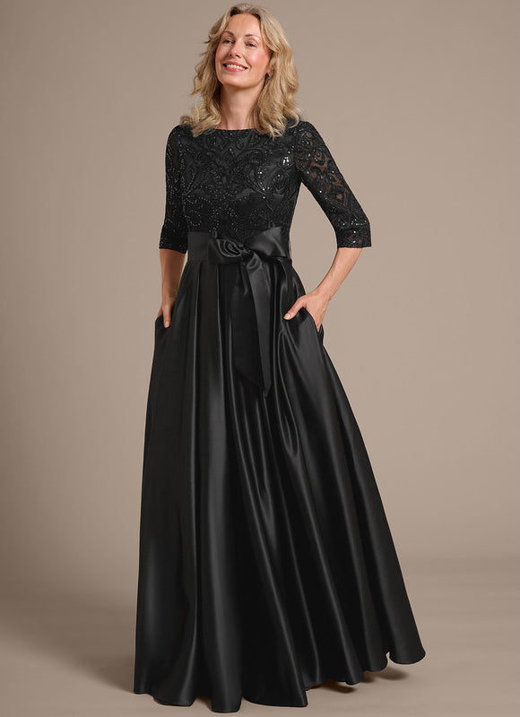 Robe Cérémonie Satin Noir Élégante - gallery 4