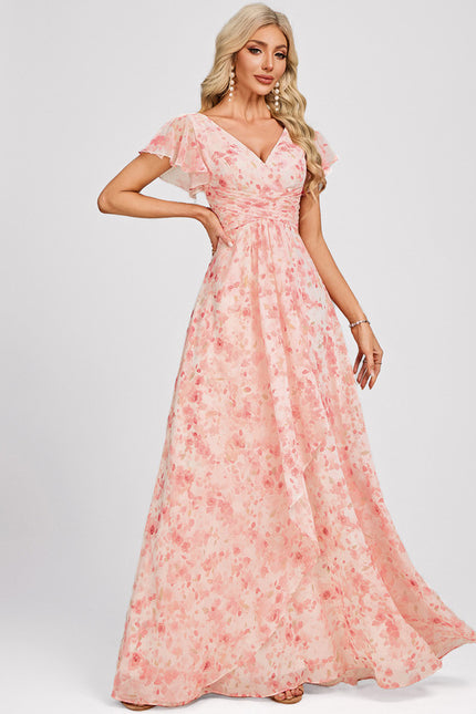 Robe Cérémonie Longue Volants Rose