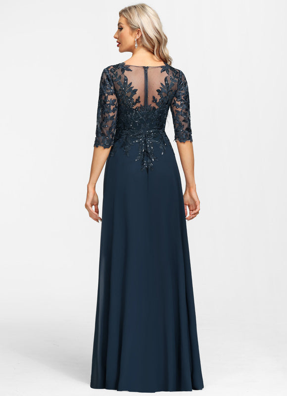 Robe Cérémonie Longue En Dentelle Marine - gallery 6