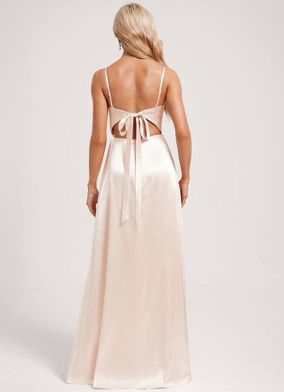 Robe Cérémonie Satin Rose Pâle - gallery 1