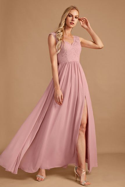 Robe Cérémonie Longue Rose Élégante