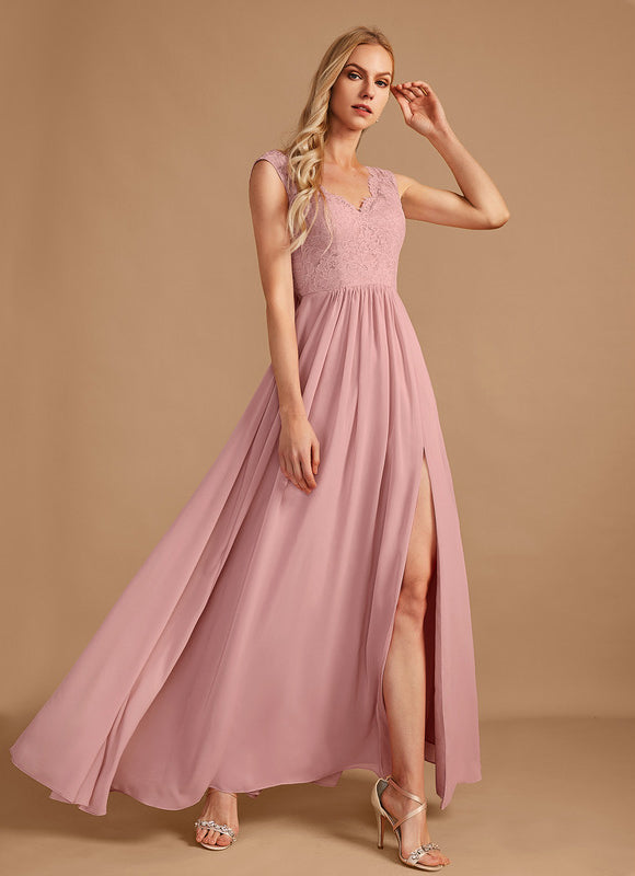 Robe Cérémonie Longue Rose Élégante