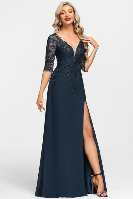 Robe Cérémonie Longue En Dentelle Marine - gallery 5