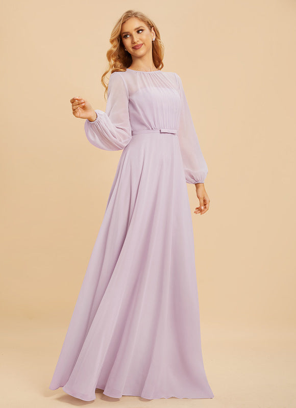 Robe Cérémonie Lilas Mousseline Col Rond - gallery 2