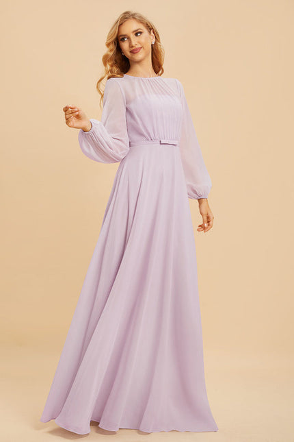 Robe Cérémonie Lilas Mousseline Col Rond - gallery 2