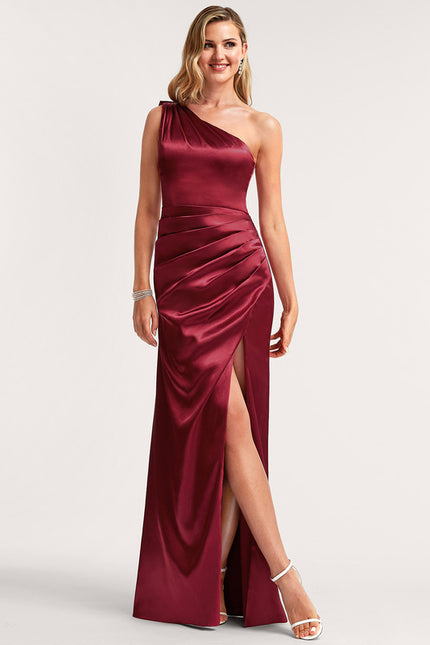Robe Cérémonie Satin Bordeaux Asymétrique - gallery 2