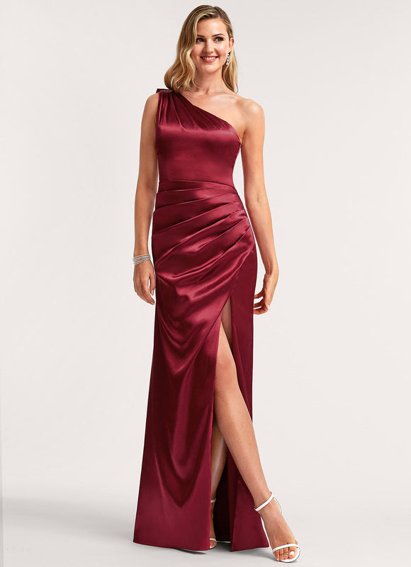 Robe Cérémonie Satin Bordeaux Asymétrique - gallery 2