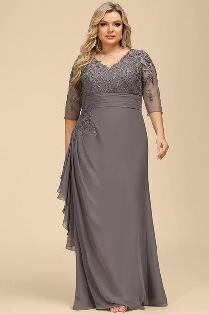 Robe Cérémonie Gris Souris Dentelle Élégante - gallery 7