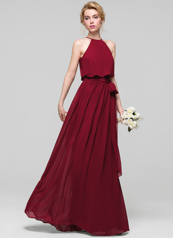 Robe Cérémonie Lilas Mousseline Col Rond - gallery 1