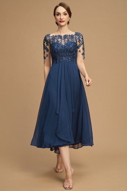 Robe Cérémonie Bleu Nuit Dentelle Élégante - gallery 5