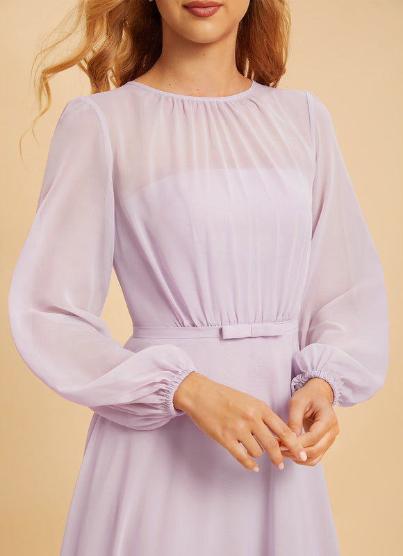Robe Cérémonie Lilas Mousseline Col Rond - gallery 3