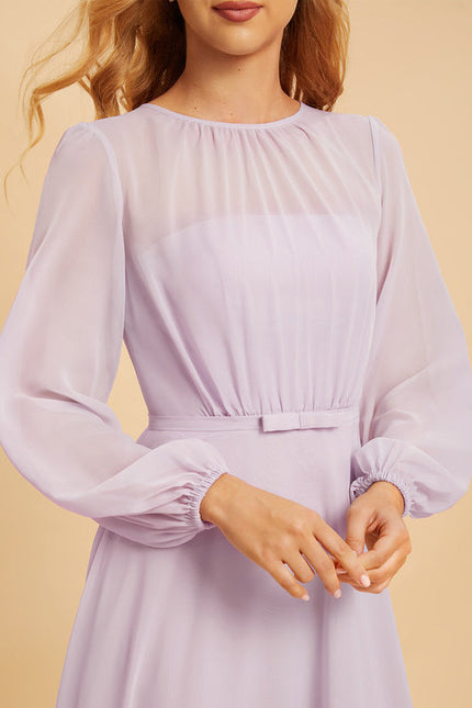 Robe Cérémonie Lilas Mousseline Col Rond - gallery 3