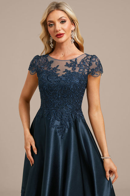 Robe Cérémonie Satin Bleu Nuit Élégante - gallery 1
