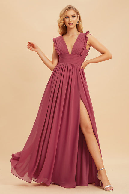 Robe Cérémonie Longue Volants Rose