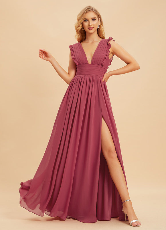 Robe Cérémonie Longue Volants Rose