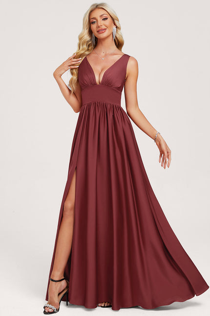 Robe Cérémonie Rouge Sombre Satiné