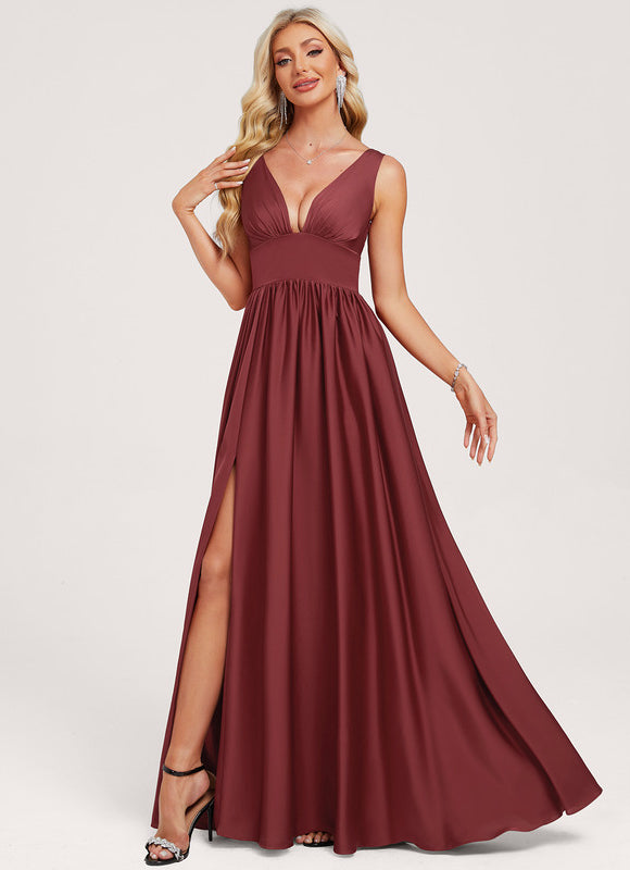 Robe Cérémonie Rouge Sombre Satiné