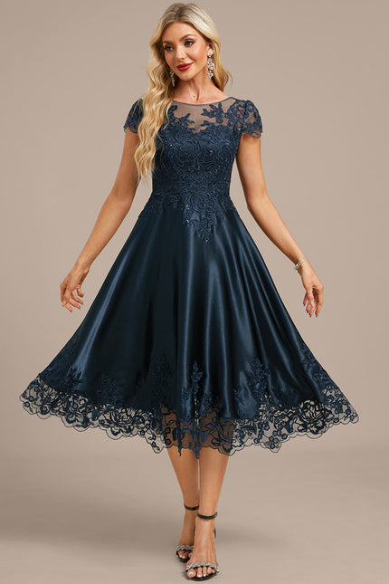 Robe Cérémonie Satin Bleu Nuit Élégante - gallery 3