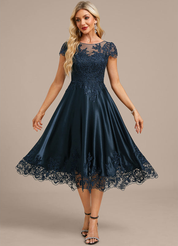 Robe Cérémonie Satin Bleu Nuit Élégante - gallery 3