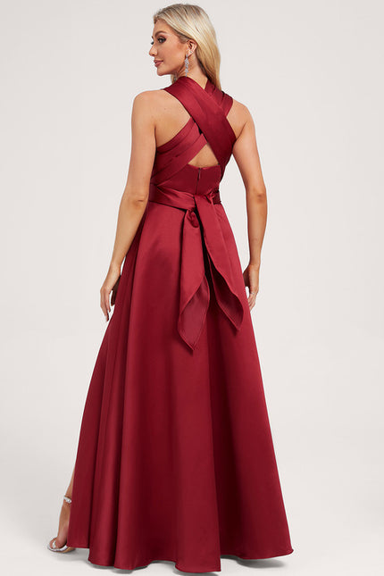 Robe Cérémonie Satin Rouge Évasée - gallery 4