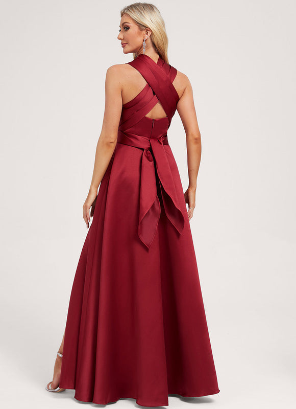 Robe Cérémonie Satin Rouge Évasée - gallery 4