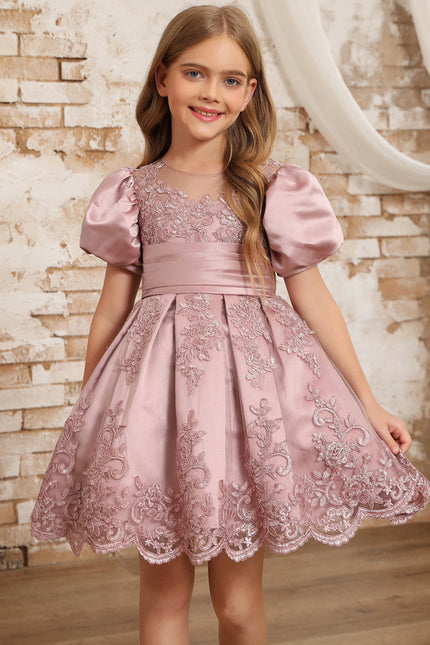 Robe Cérémonie Satin Rose Brodée - gallery 2