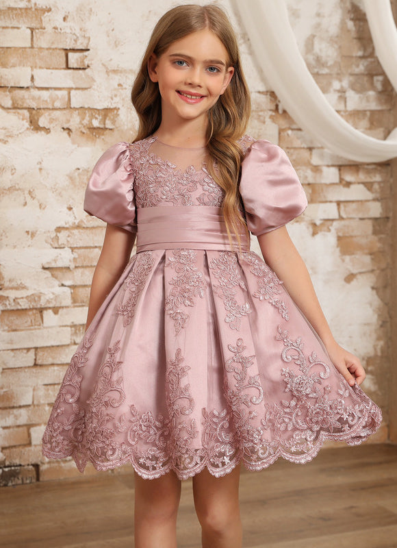 Robe Cérémonie Satin Rose Brodée - gallery 2