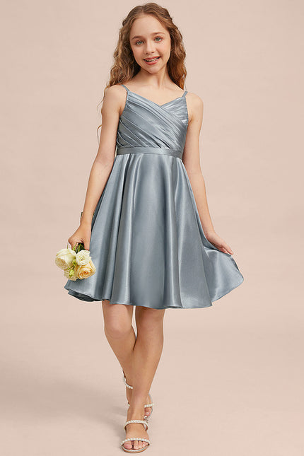 Robe Cérémonie Satin Bleu Argenté - gallery 2