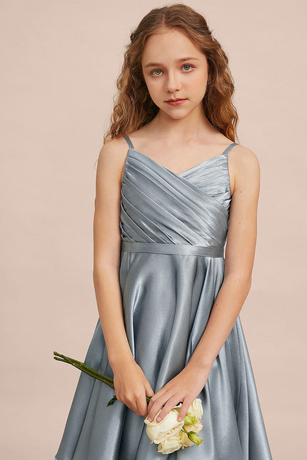 Robe Cérémonie Satin Bleu Argenté - gallery 3