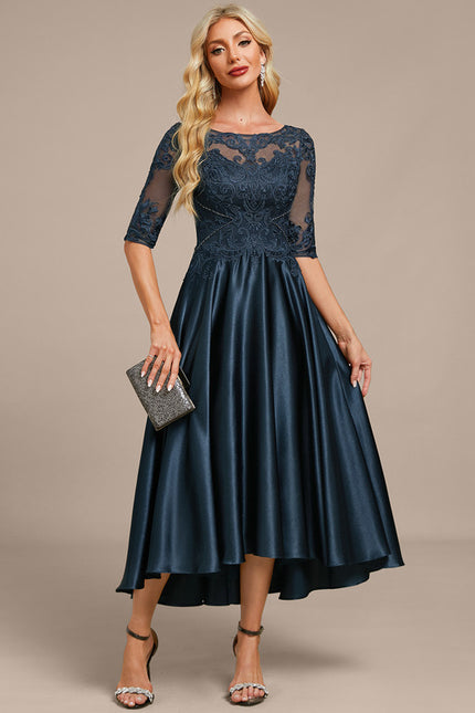 Robe Cérémonie Satinée Marine Chic - gallery 4