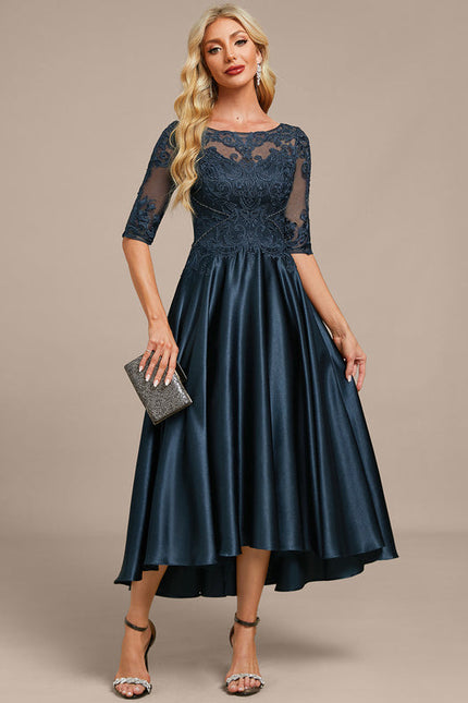 Robe Cérémonie Satinée Marine Chic - gallery 4