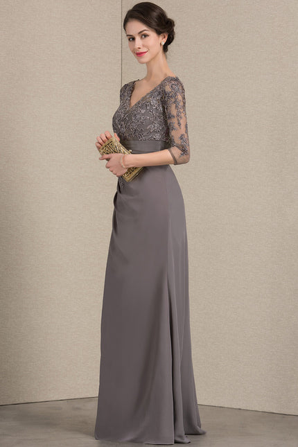 Robe Cérémonie Gris Souris Dentelle Élégante - gallery 1