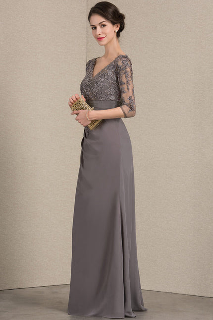 Robe Cérémonie Gris Souris Dentelle Élégante - gallery 1