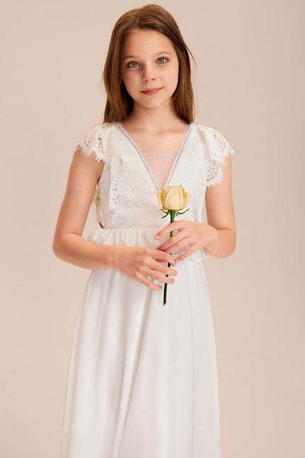 Robe Cérémonie Dentelle Col V Blanc - gallery 3
