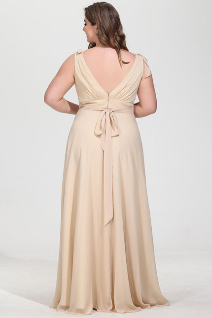 Robe Cérémonie Mousseline Beige - gallery 8