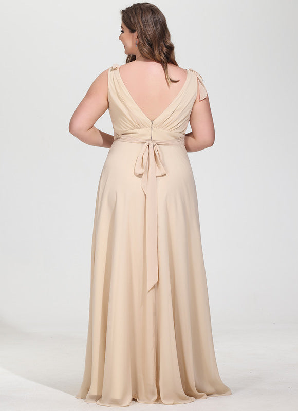 Robe Cérémonie Mousseline Beige - gallery 8