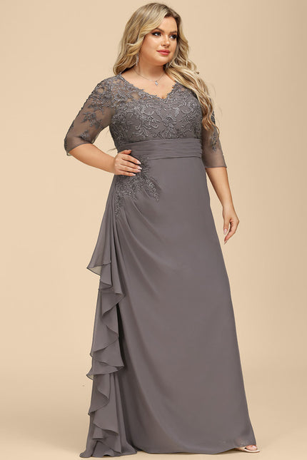 Robe Cérémonie Gris Souris Dentelle Élégante - gallery 8