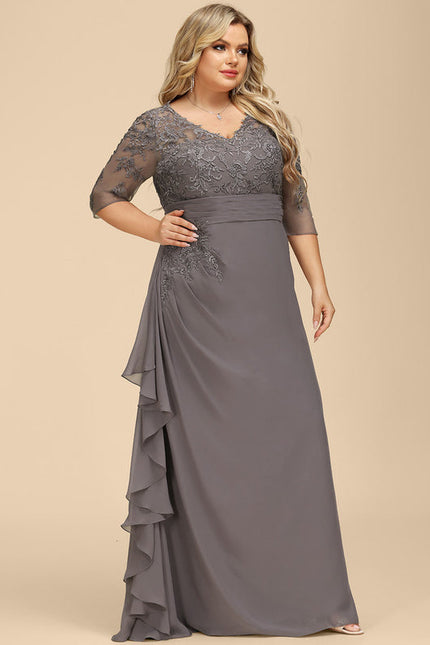Robe Cérémonie Gris Souris Dentelle Élégante - gallery 8