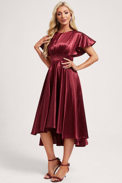 Robe Cérémonie Satinée Bordeaux Volants - gallery 2